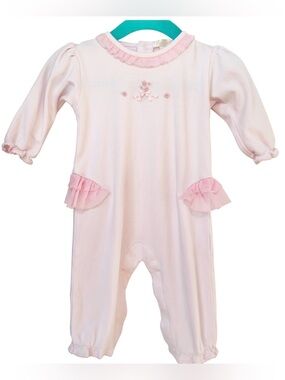 Kissy Kissy Baby Pink Embroidered Floral Tulle Long Sleeve One Piece. 6-9 Months